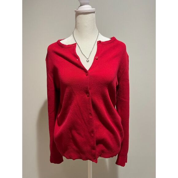 Vtg Red Cardigan Croft & Barrow Button Up Sweater Women M - Picture 1 of 2